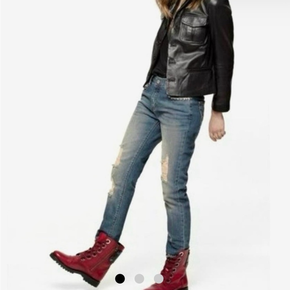 Zadig & Voltaire Eva Studded Distressed Slim Jeans Light Wash Sz 26 luxury demin - Picture 1 of 14